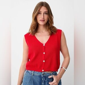 Red 100% Cotton Knit Sweater Vest